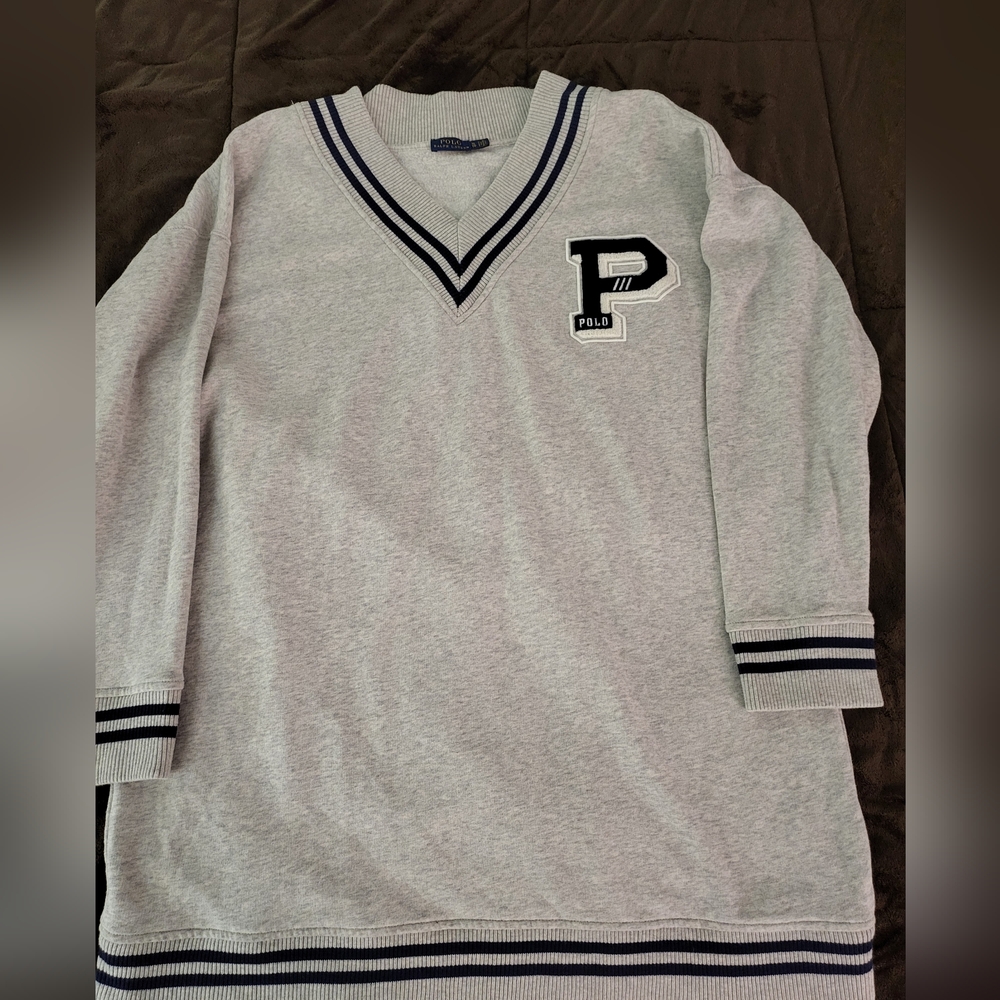 Used: Polo: Gray V-Neck Sweater Dress with Letter Patch